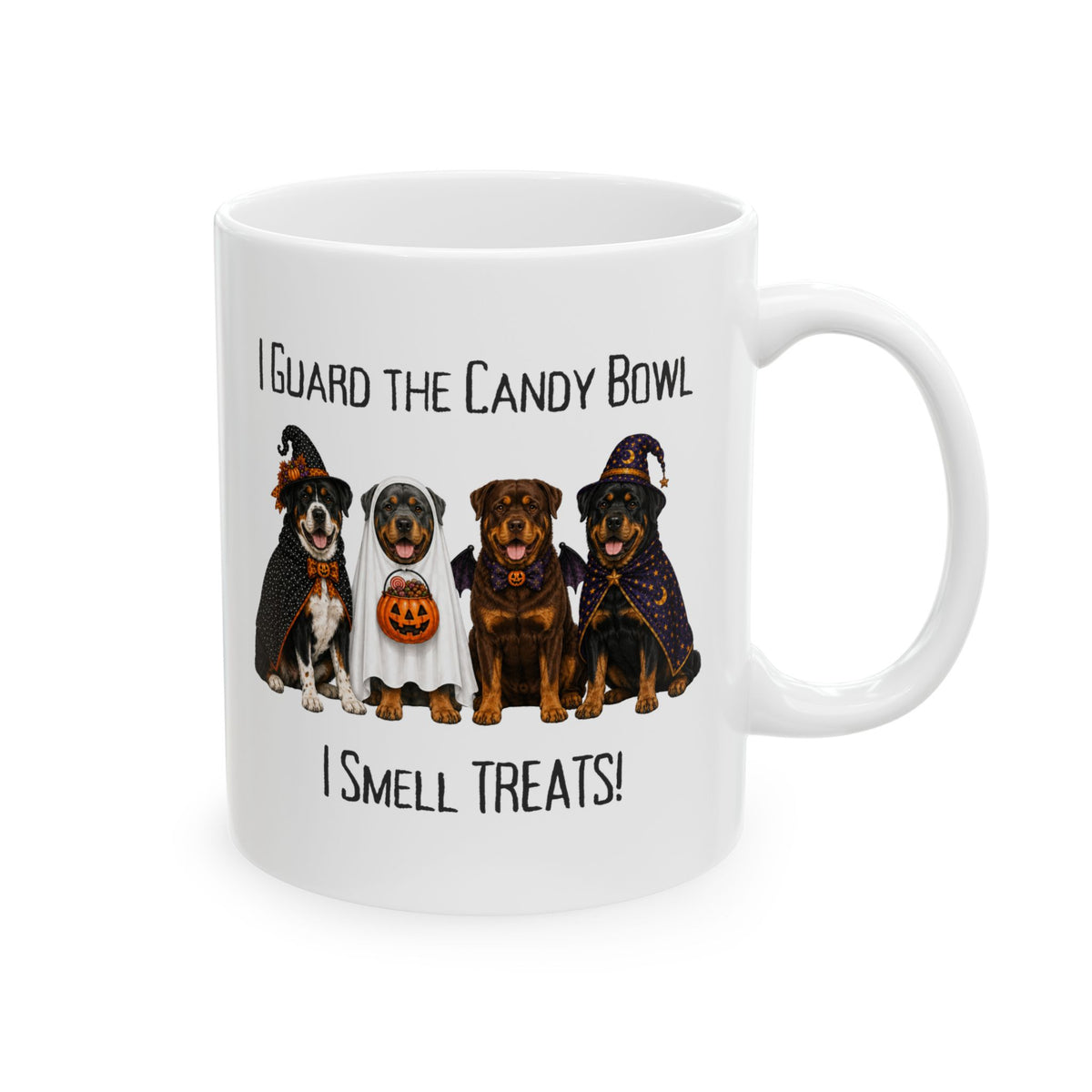 Halloween Dog Mug, I Guard The Candy Bowl Treats Coffee Cup, Rottweiler Lover Gift