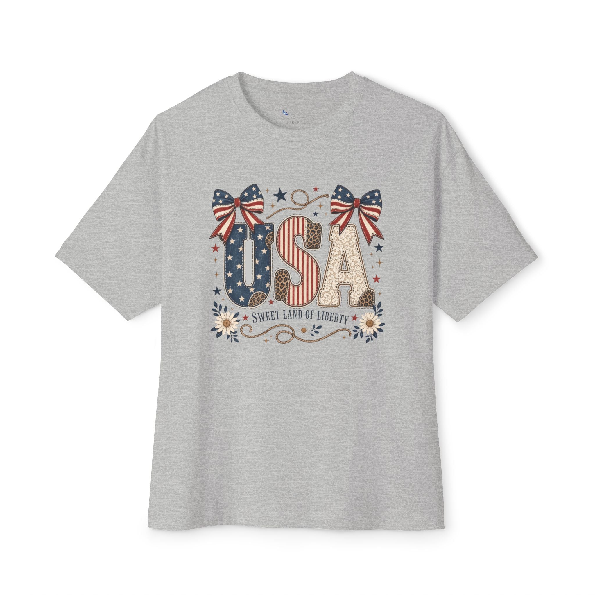 USA Sweet Land of Liberty Patriotic Shirt | Western Americana Oversized Boxy Graphic Tee