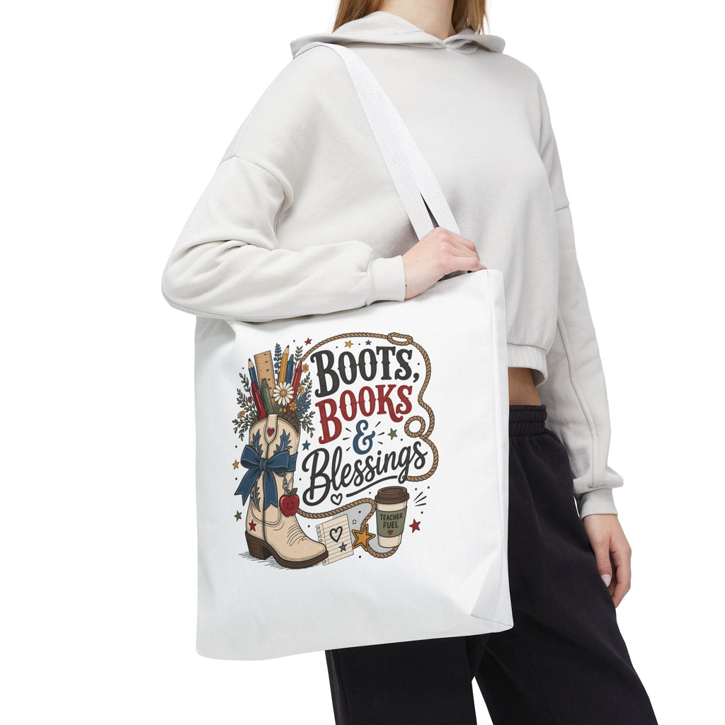 Boots Books and Blessings Western Cowgirl Teacher Canvas Tote Bag | Back to School Teacher Gift