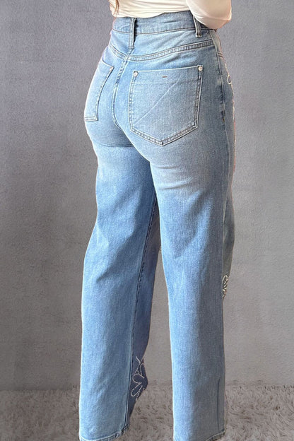Rhinestone Straight Jeans with Pockets - Danielle and Jason Baker LLC - Danielle Baker's Boutique