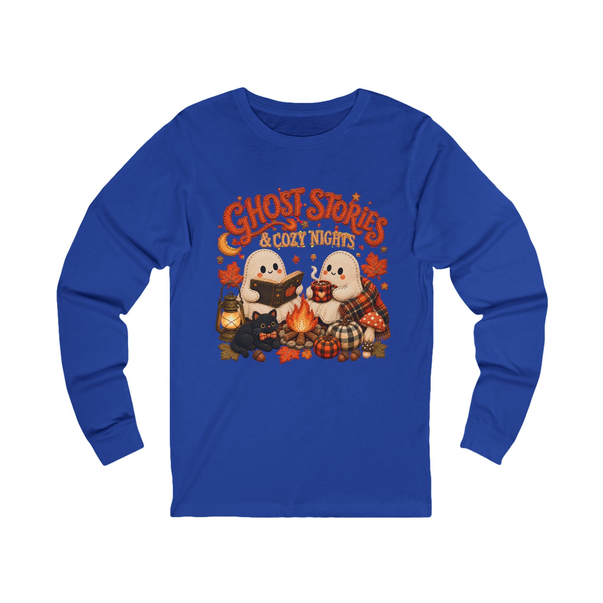 Halloween Shirt, Ghost Stories Cozy Nights Long Sleeve Shirt, Cute Spooky Fall Campfire Graphic Top