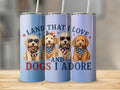 Three tumblers with patriotic dogs, "Land That I Love and Dogs I Adore" text.