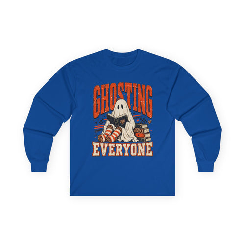 Book Lover Halloween Shirt, Ghosting Everyone Long Sleeve, Cozy Reader Fall Graphic