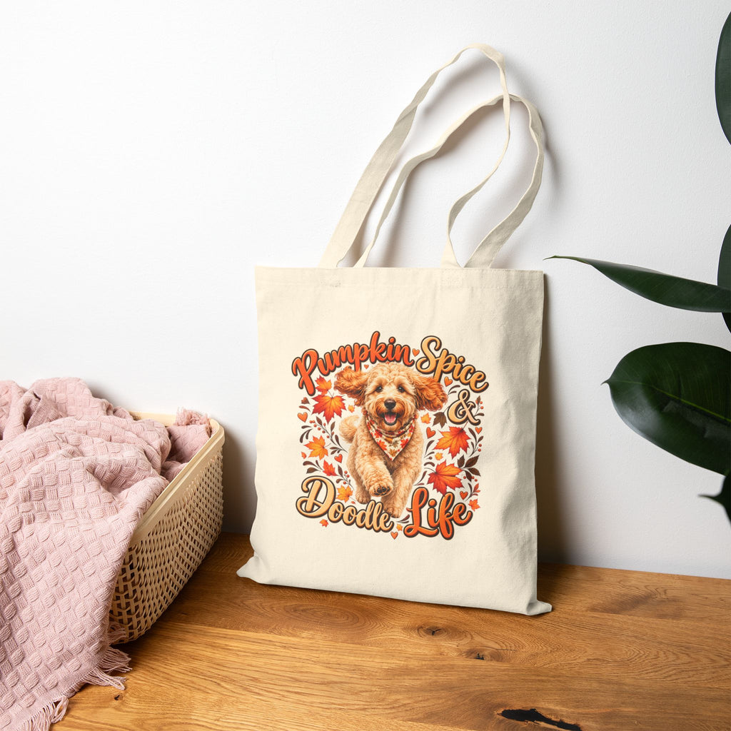 Doodle Tote Bag, Pumpkin Spice Dog Lover Fall Canvas Shopper Gift