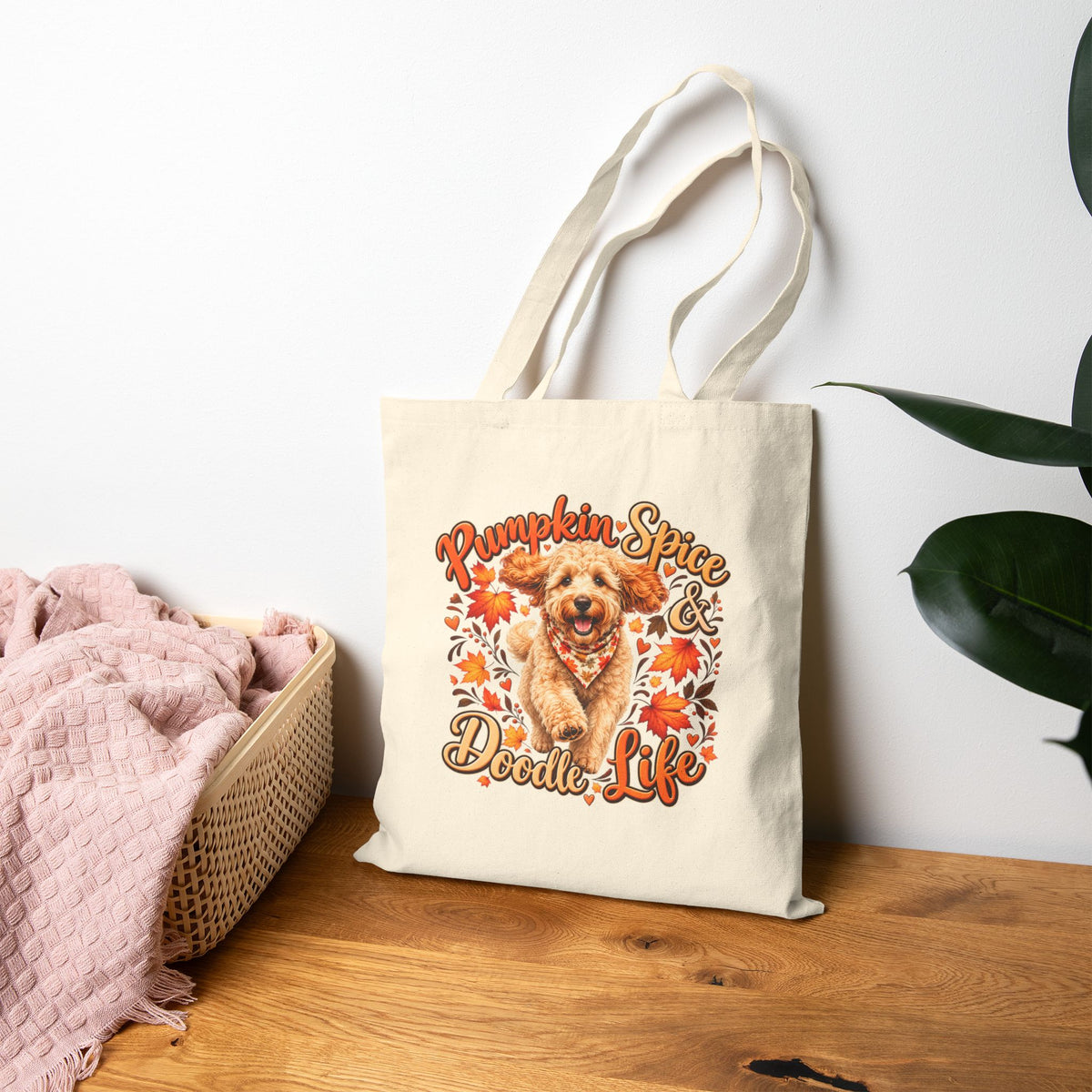 Doodle Tote Bag, Pumpkin Spice Dog Lover Fall Canvas Shopper Gift