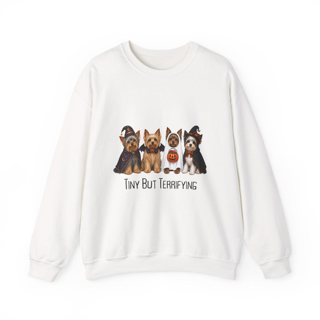 Yorkie Halloween Sweatshirt, Tiny But Terrifying Yorkshire Terrier Fall Dog Lover Gift