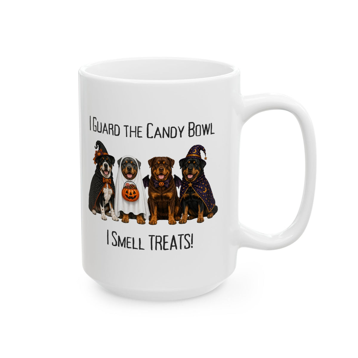 Halloween Dog Mug, I Guard The Candy Bowl Treats Coffee Cup, Rottweiler Lover Gift