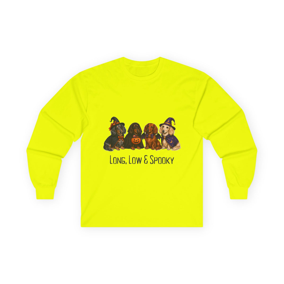 Dachshund Halloween Long Sleeve Shirt, Long Low Spooky Wiener Dog Fall Gift