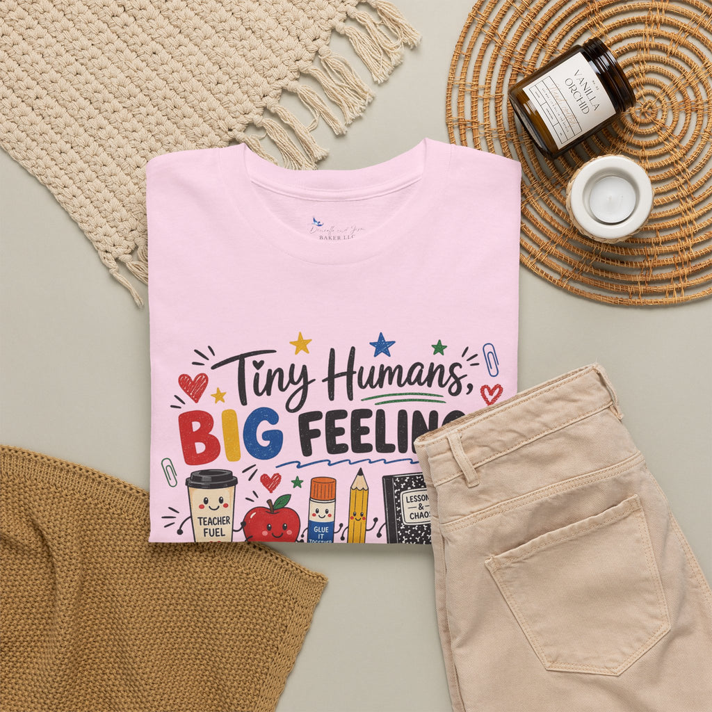 Tiny Humans Big Feelings Strong Coffee Teacher Shirt | Funny Preschool Teacher Graphic Tee