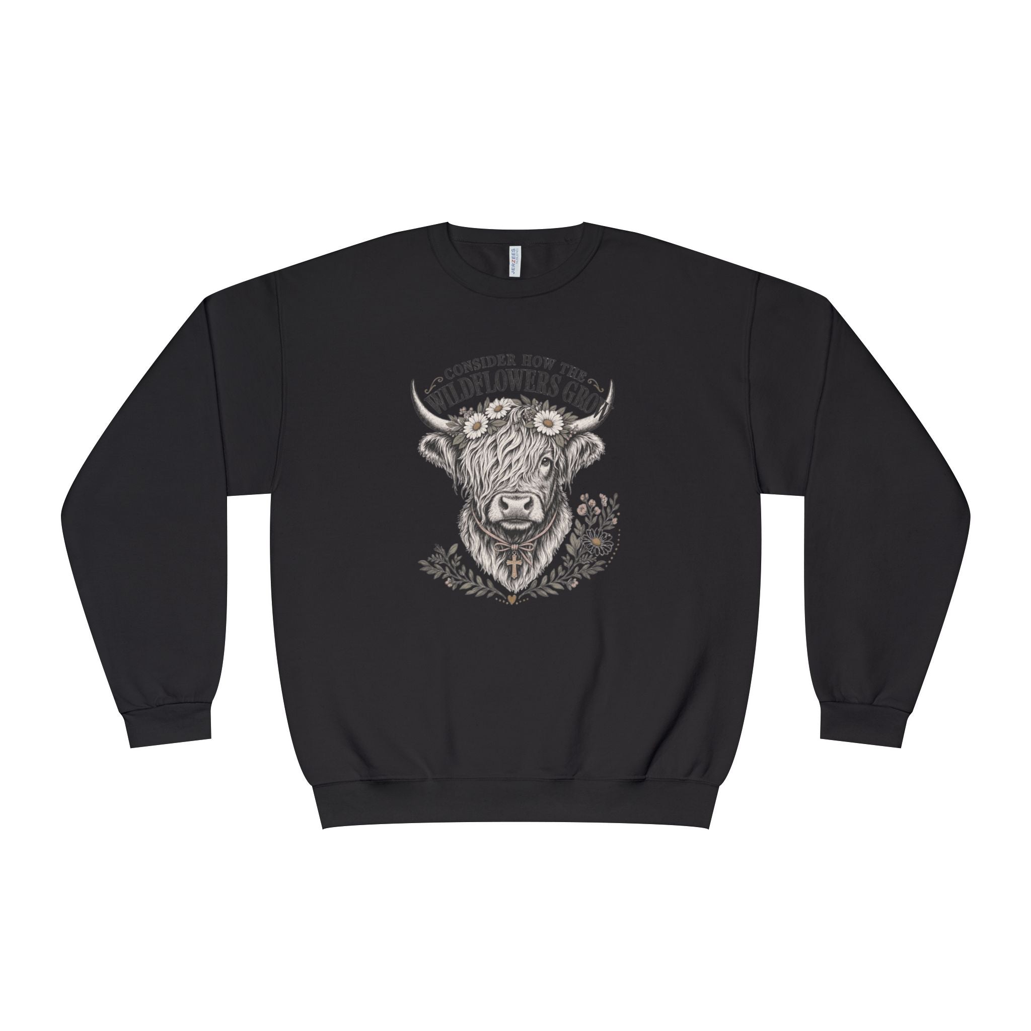Consider How the Wildflowers Grow Highland Cow Sweatshirt | Christian Farmhouse Graphic Sweatshirt