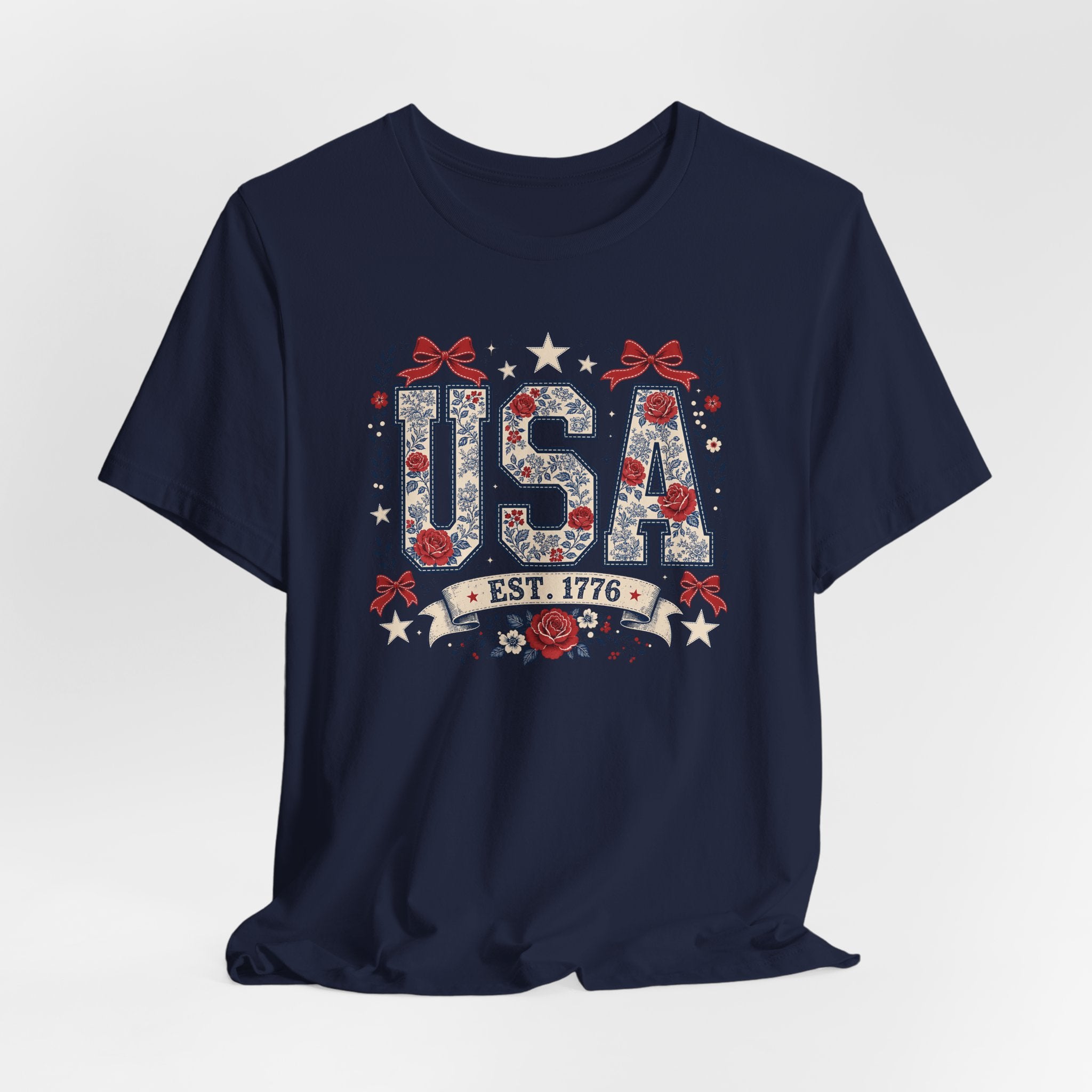 USA Floral Patriotic Shirt, Est 1776 Graphic Tee, Feminine Fourth of July T-Shirt