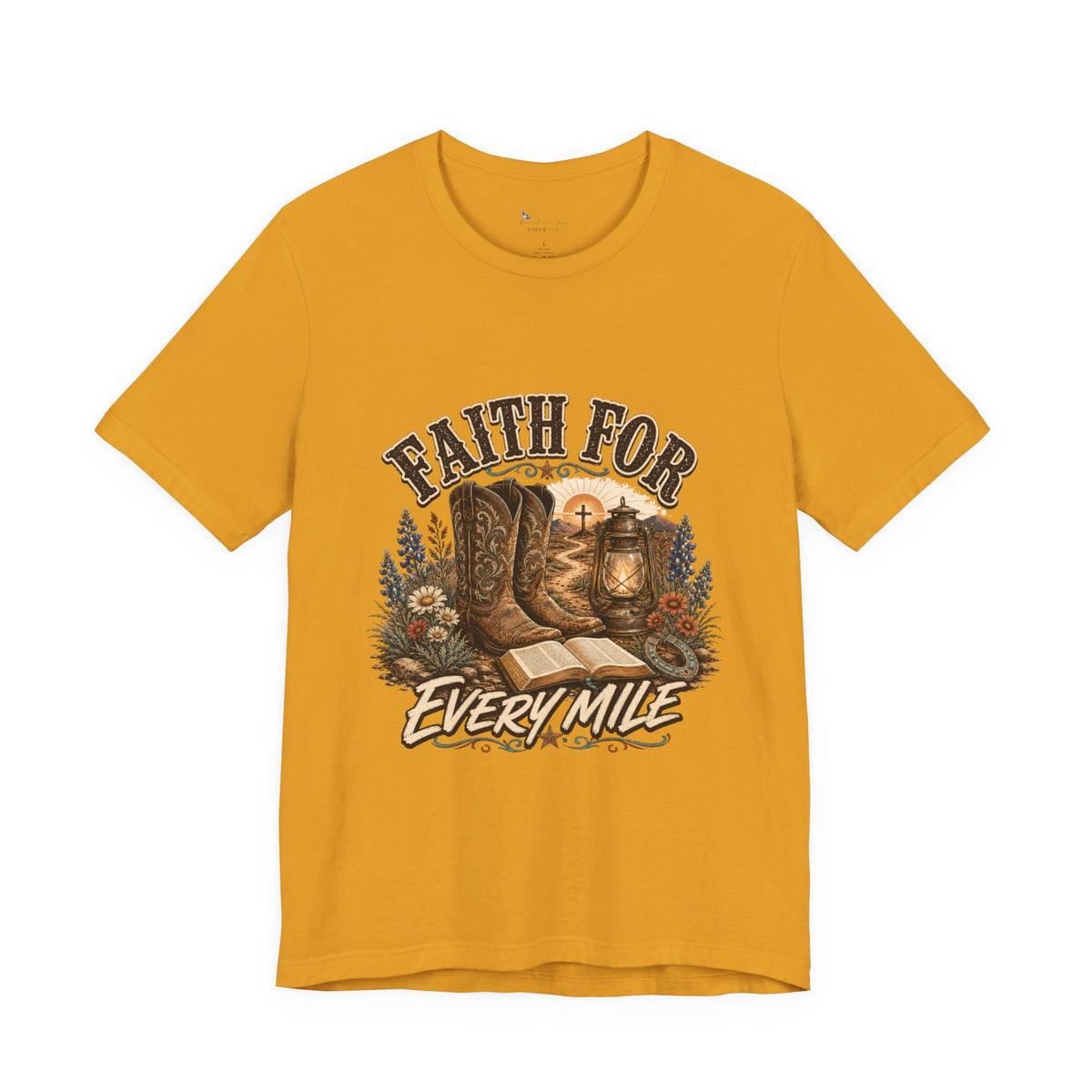 Christian Western Shirt, Faith Every Mile Tee, Cowgirl Bible Boots Lantern Graphic