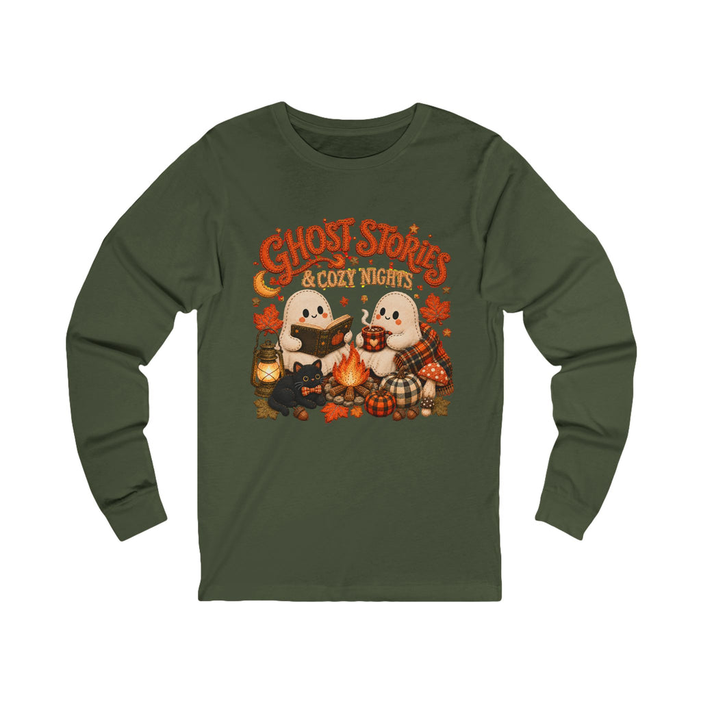 Halloween Shirt, Ghost Stories Cozy Nights Long Sleeve Shirt, Cute Spooky Fall Campfire Graphic Top