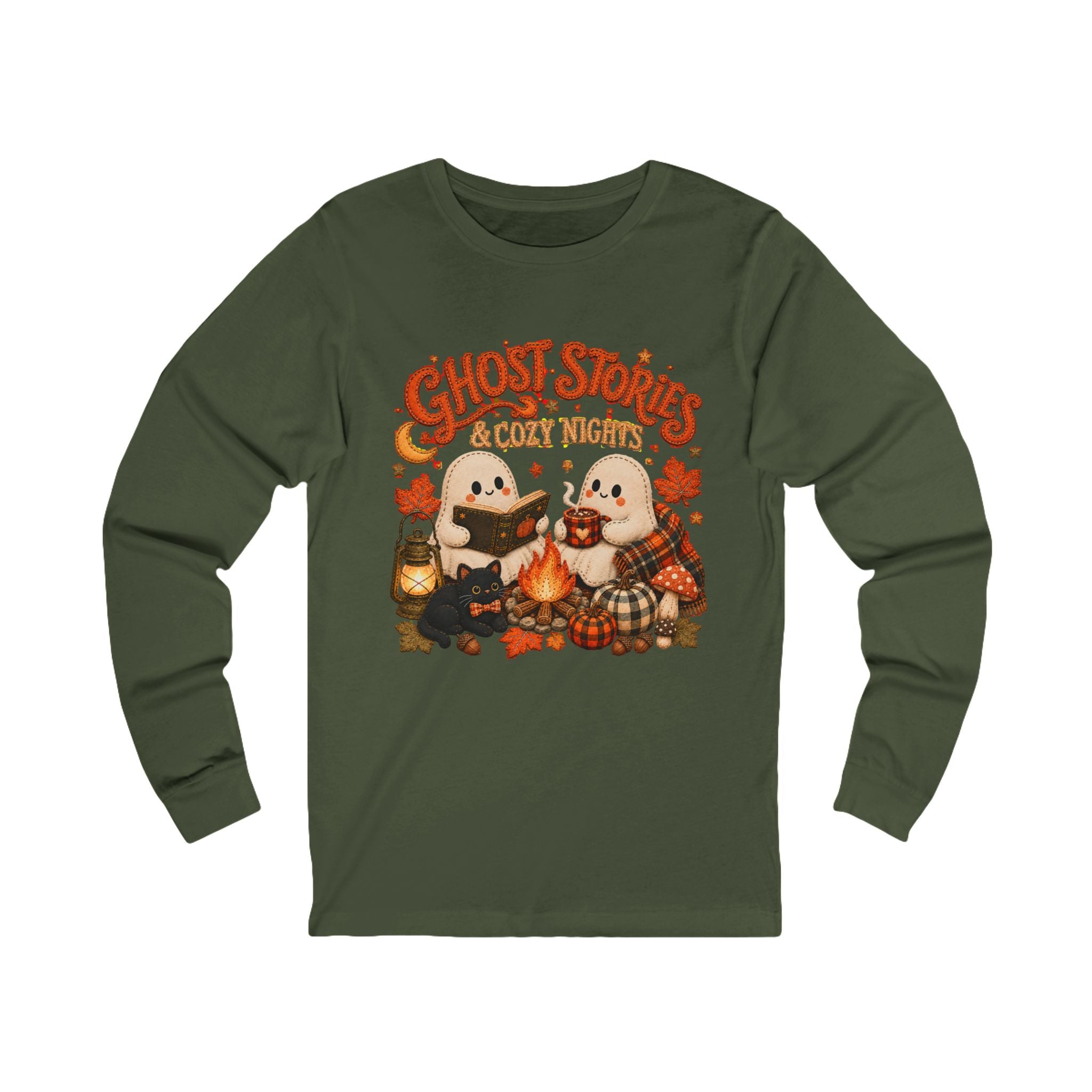 Halloween Shirt, Ghost Stories Cozy Nights Long Sleeve Shirt, Cute Spooky Fall Campfire Graphic Top