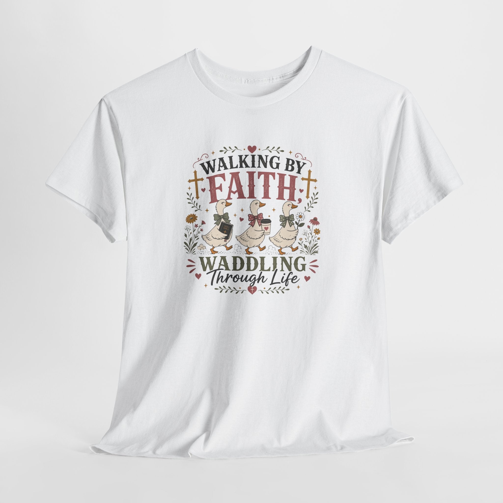 Walking by Faith Goose Shirt | Christian Graphic Tee | Waddling Through Life Faith Shirt