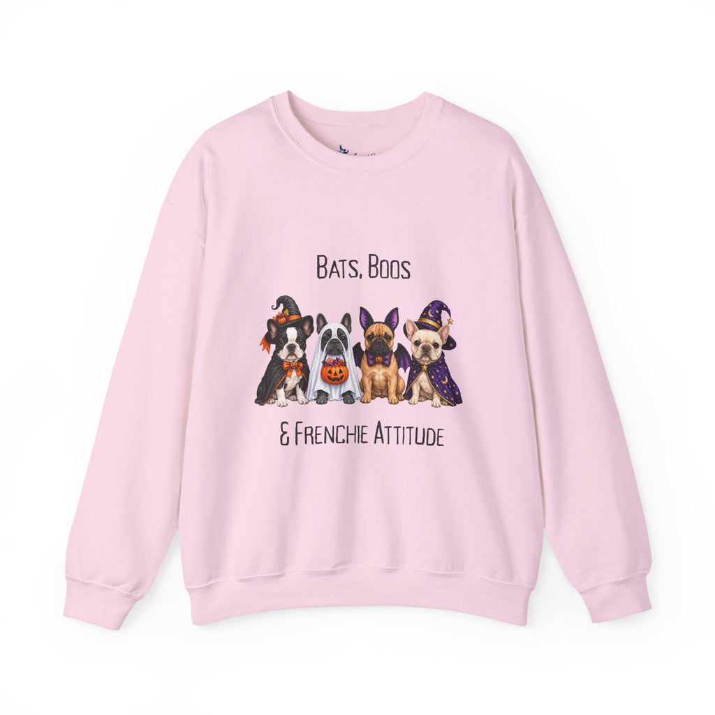 French Bulldog Halloween Sweatshirt, Bats Boos Attitude Pullover, Frenchie Lover Graphic