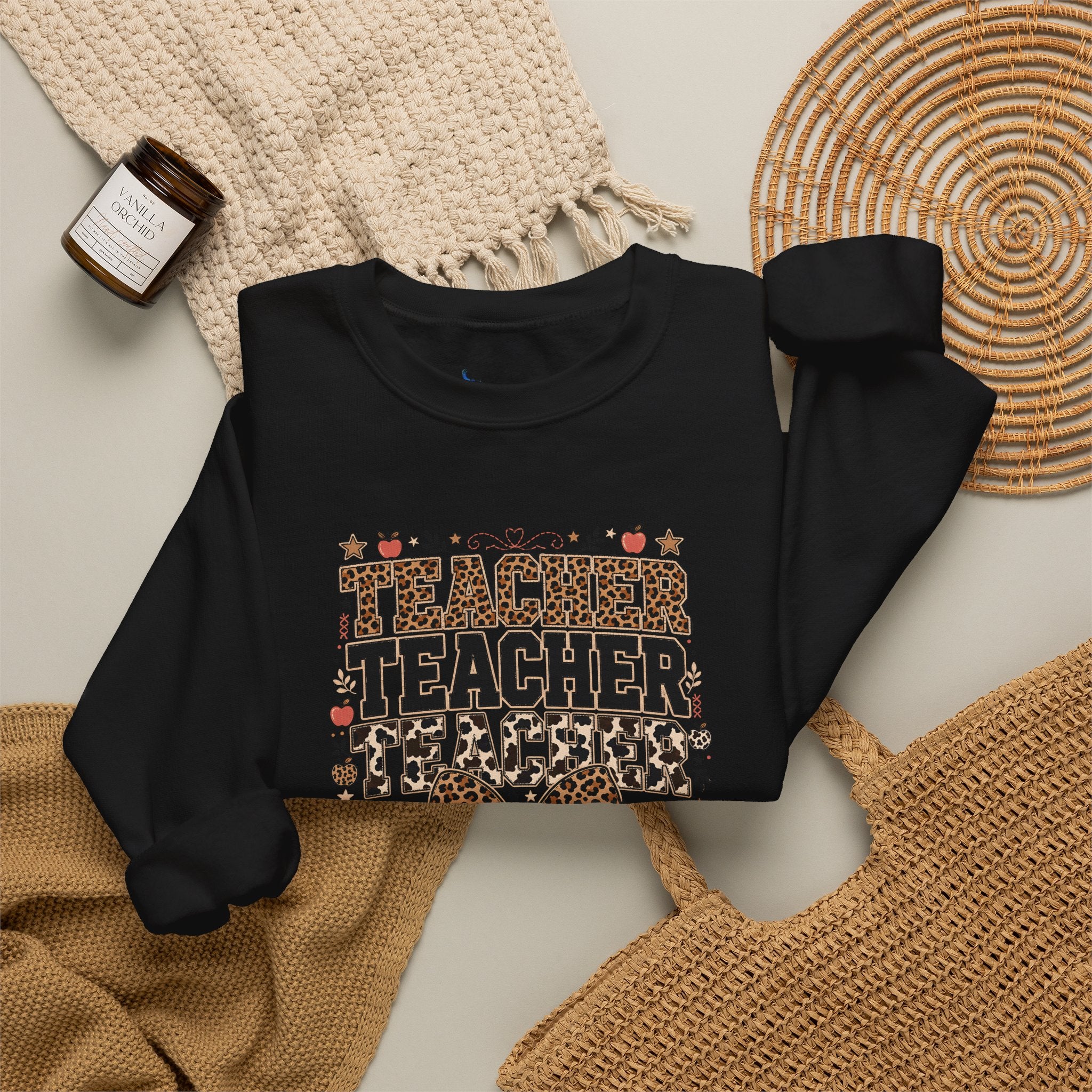Leopard Bow Crewneck Teacher Teacher Teacher Sweatshirt, Cute Back To School Pullover, Trendy Educator Gift