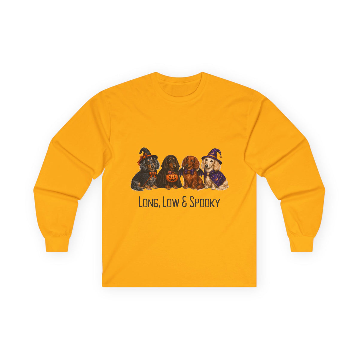 Dachshund Halloween Long Sleeve Shirt, Long Low Spooky Wiener Dog Fall Gift