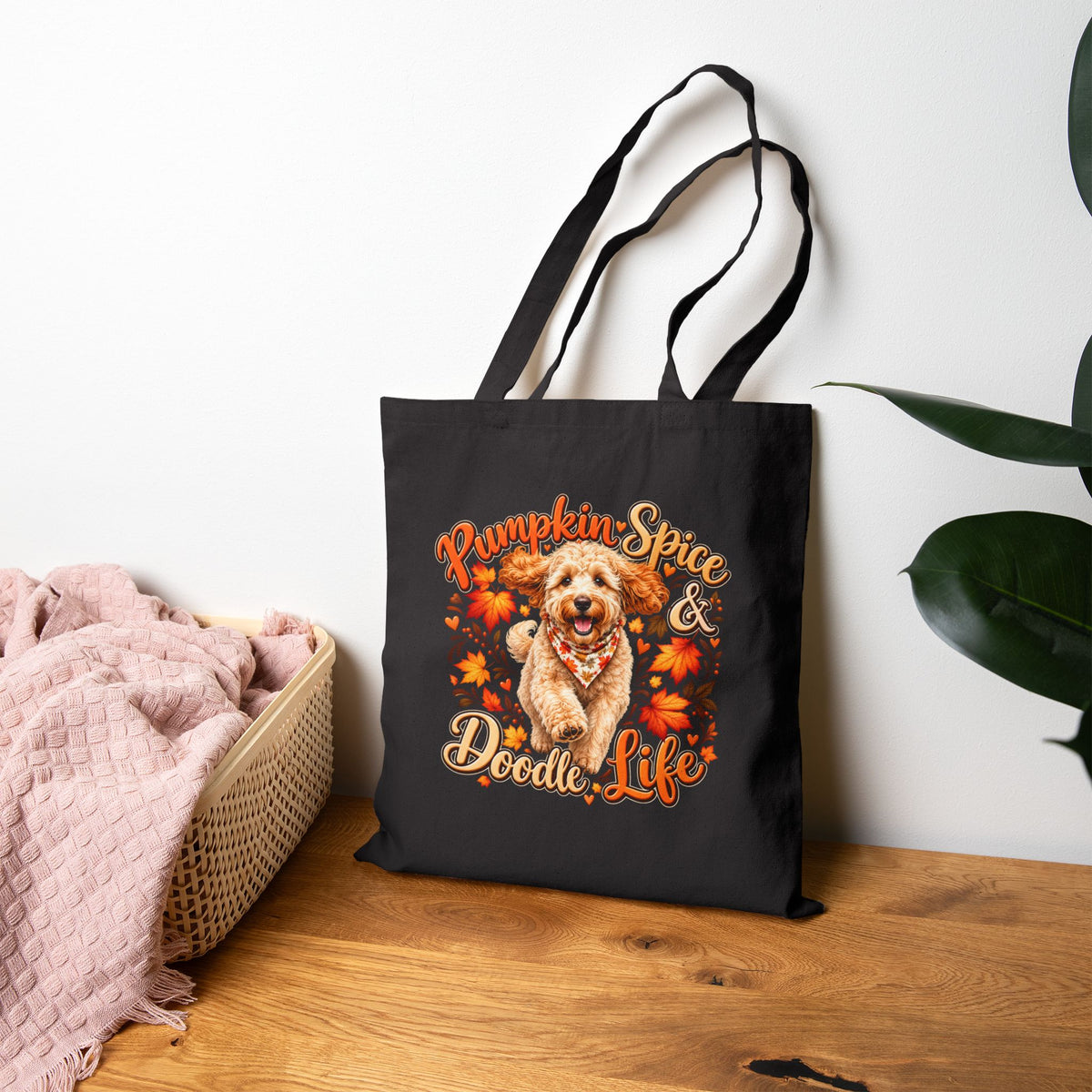Doodle Tote Bag, Pumpkin Spice Dog Lover Fall Canvas Shopper Gift