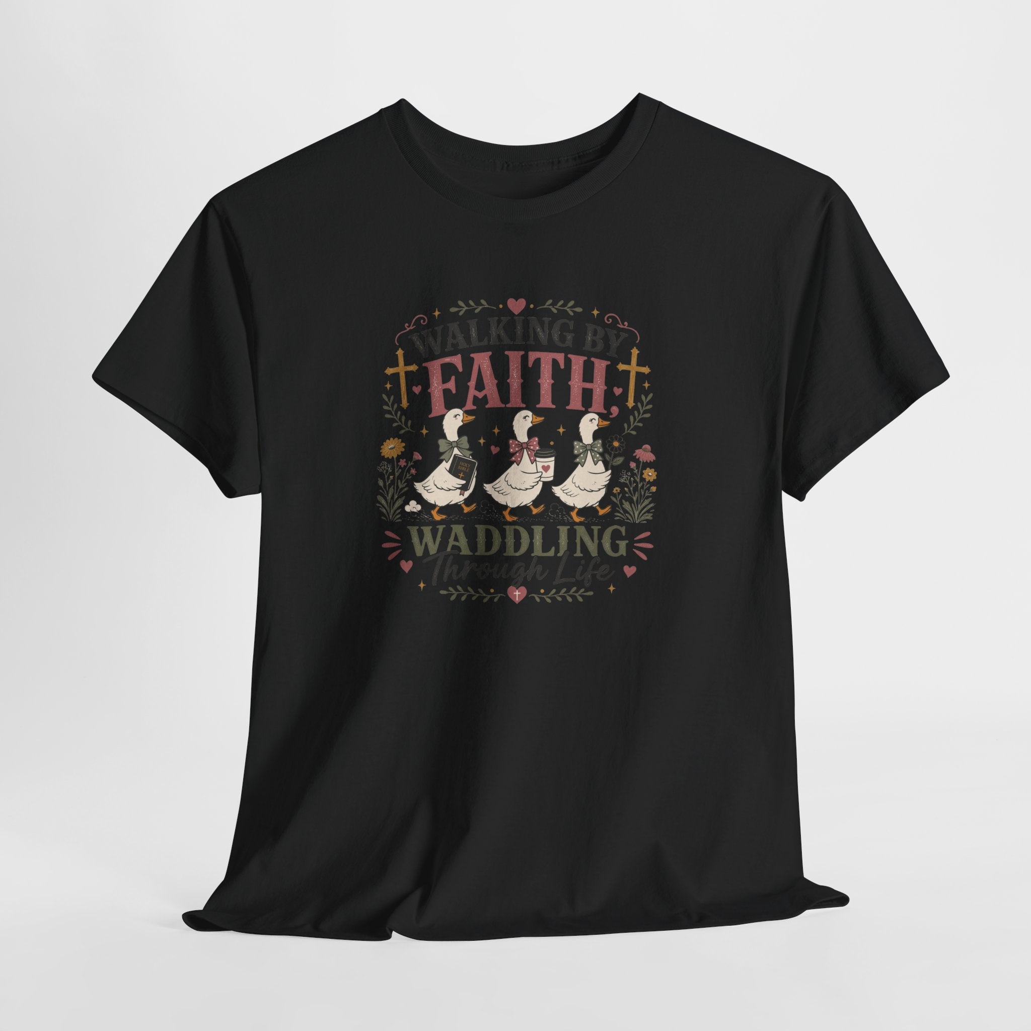 Walking by Faith Goose Shirt | Christian Graphic Tee | Waddling Through Life Faith Shirt