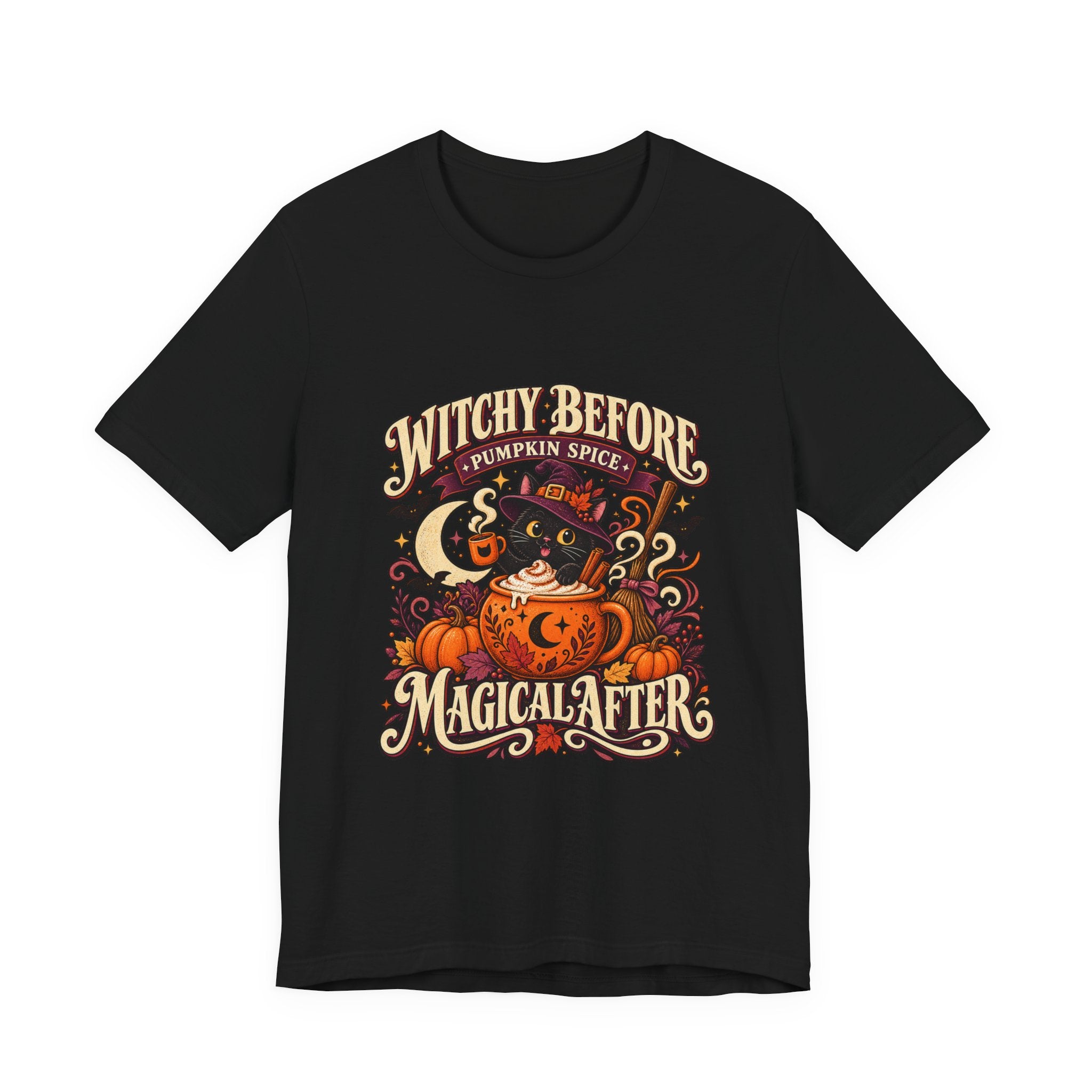 Halloween T-Shirt, Witchy Pumpkin Spice Cat Tee, Magical Fall Graphic