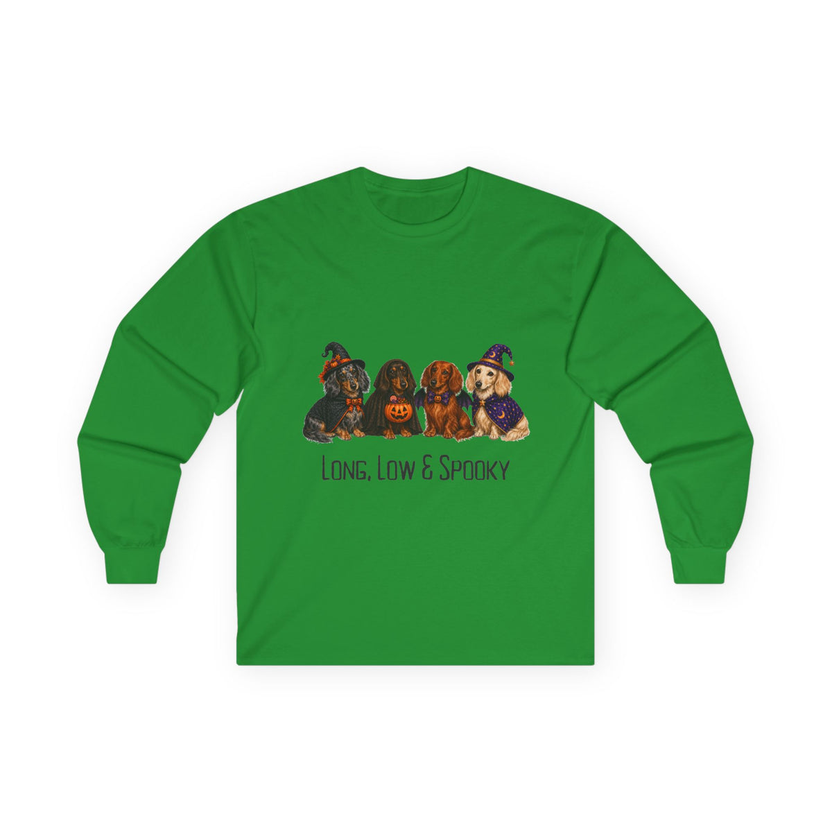 Dachshund Halloween Long Sleeve Shirt, Long Low Spooky Wiener Dog Fall Gift