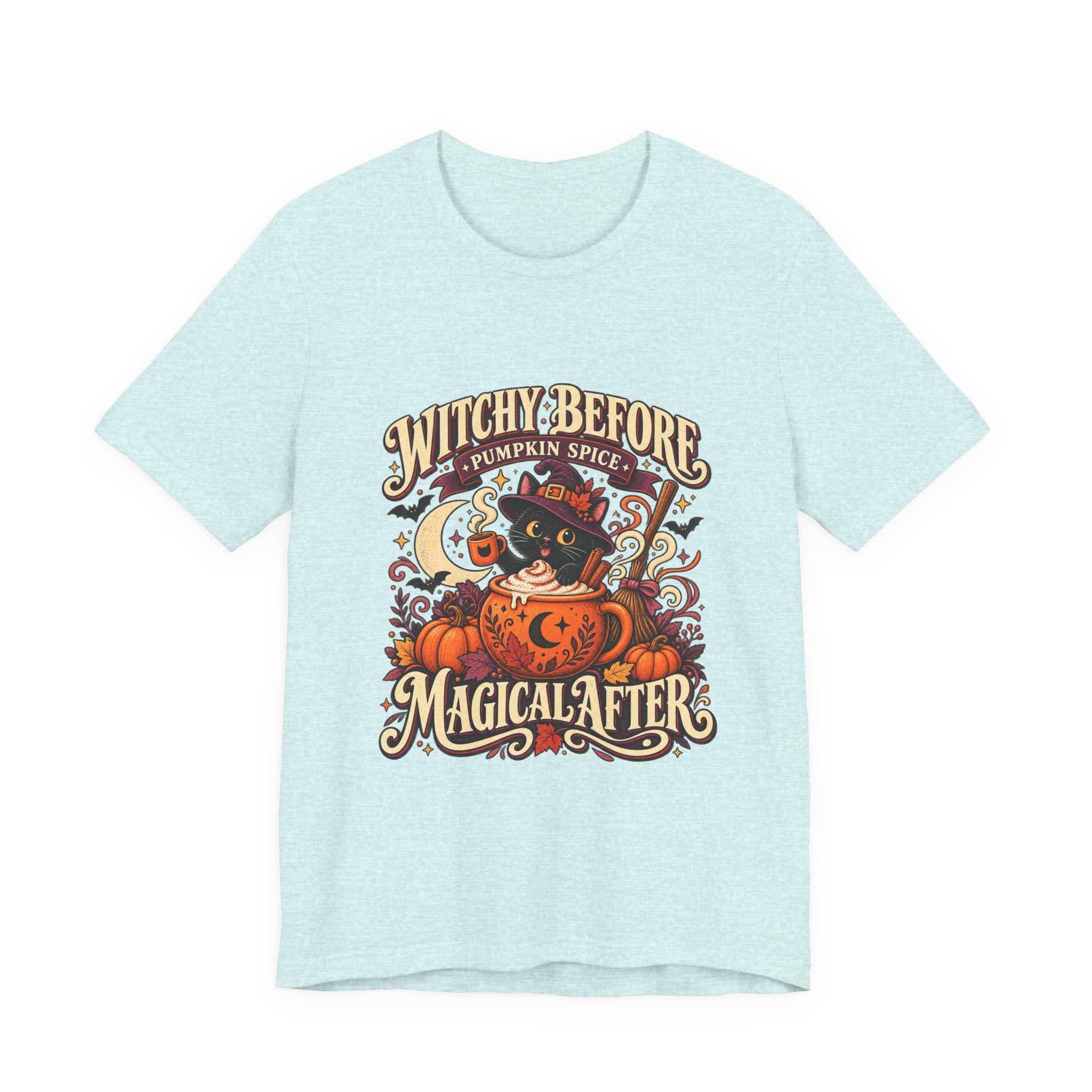 Halloween T-Shirt, Witchy Pumpkin Spice Cat Tee, Magical Fall Graphic