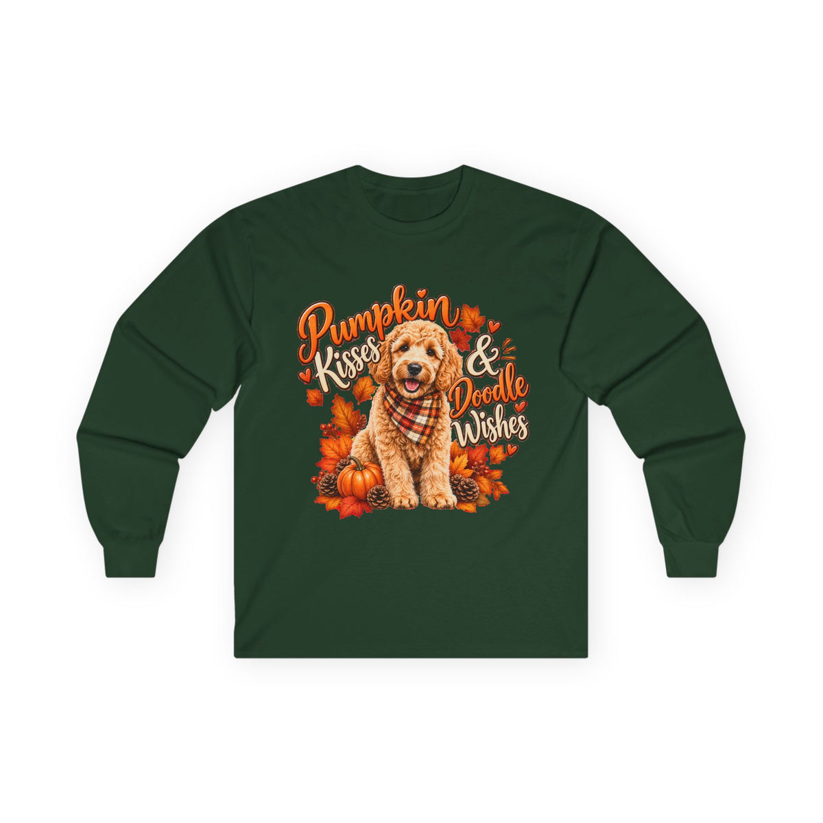 Doodle Dog Fall Shirt, Pumpkin Kisses Wishes Long Sleeve, Pet Lover Autumn Graphic