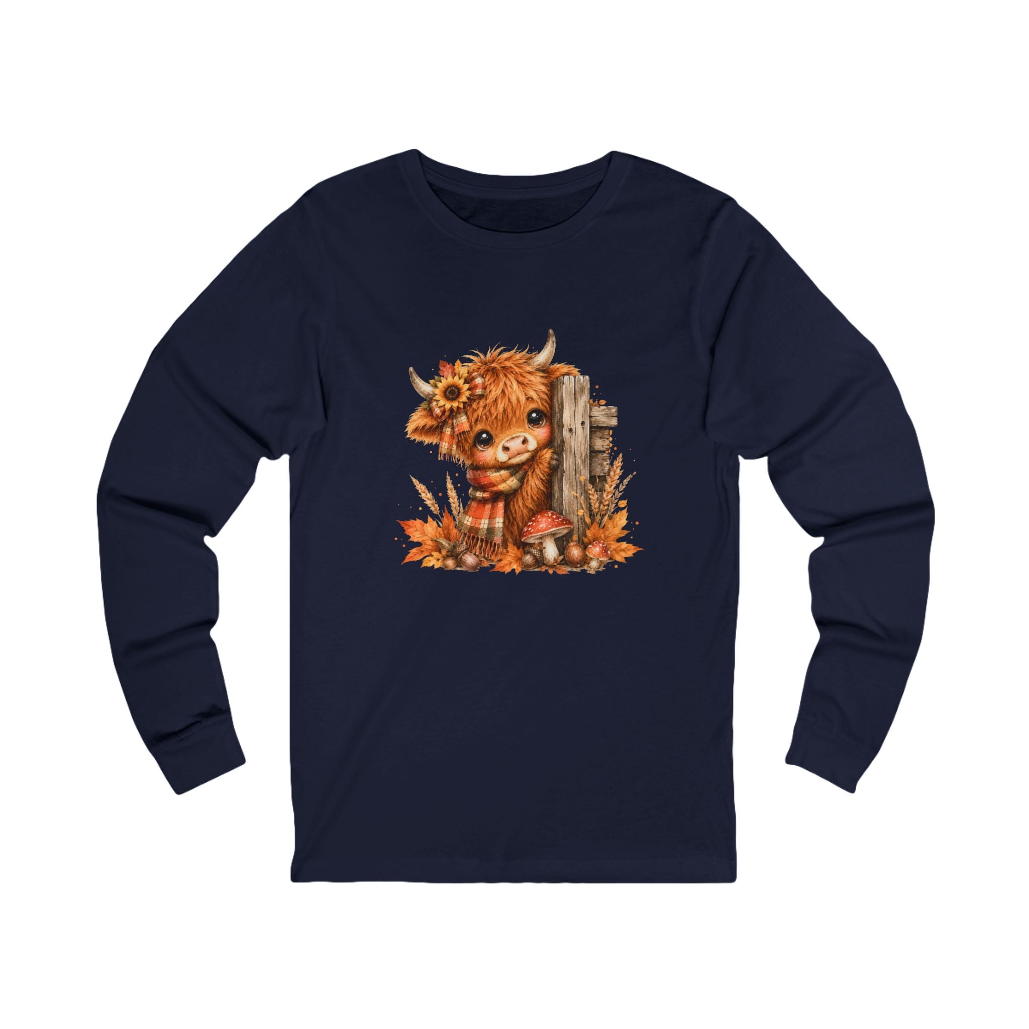 Fall Highland Cow Long Sleeve Shirt | Cute Autumn Cow Graphic Tee | Western Farmhouse Shirt
