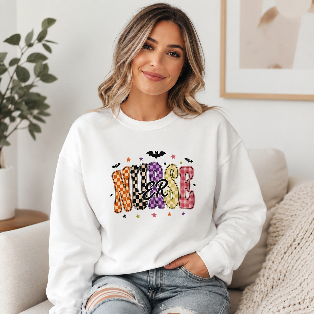 ER Nurse Halloween Sweatshirt, Retro Spooky Emergency Department Nurse Crewneck