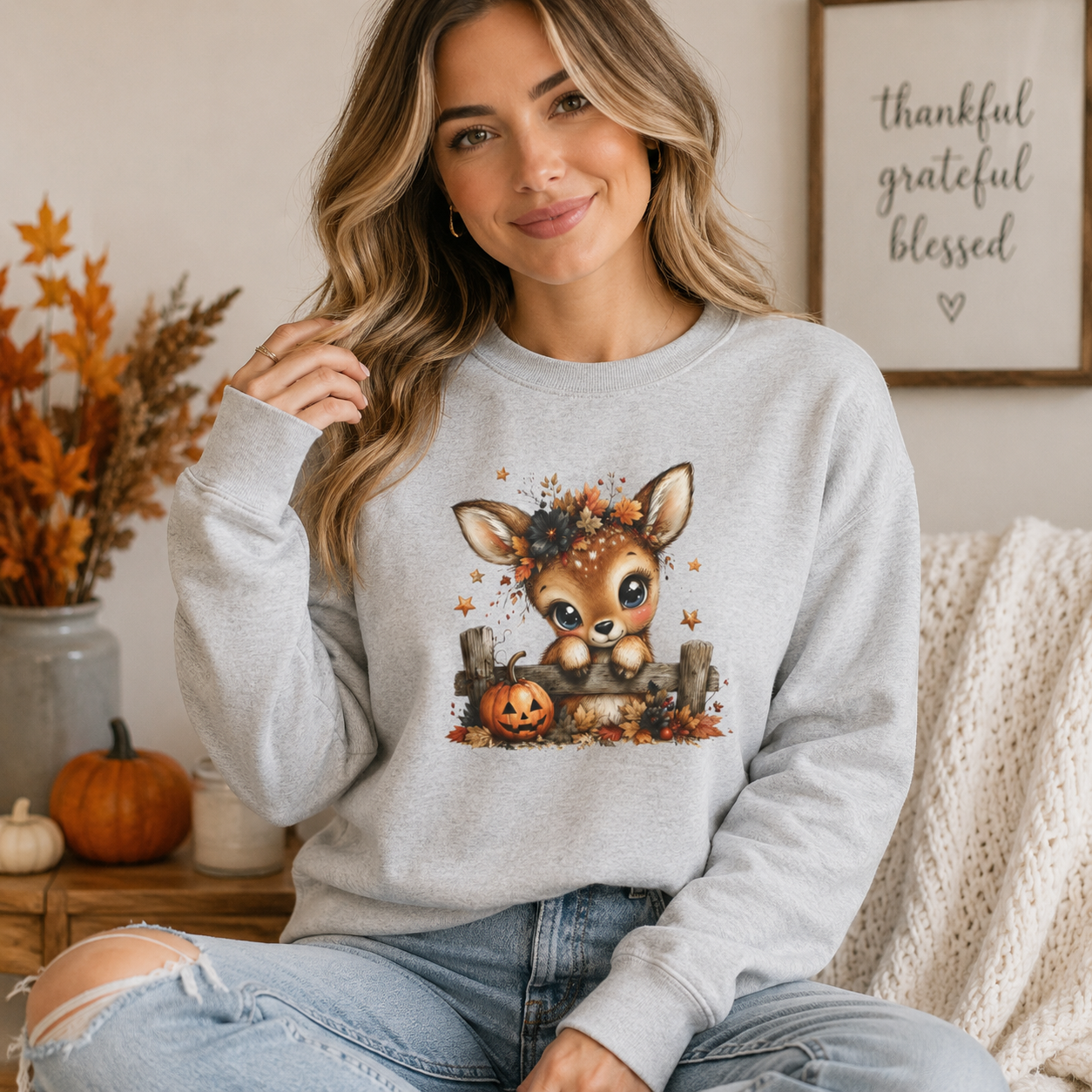Cute Fall Fawn Sweatshirt | Baby Deer Halloween Crewneck | Woodland Animal Autumn Shirt