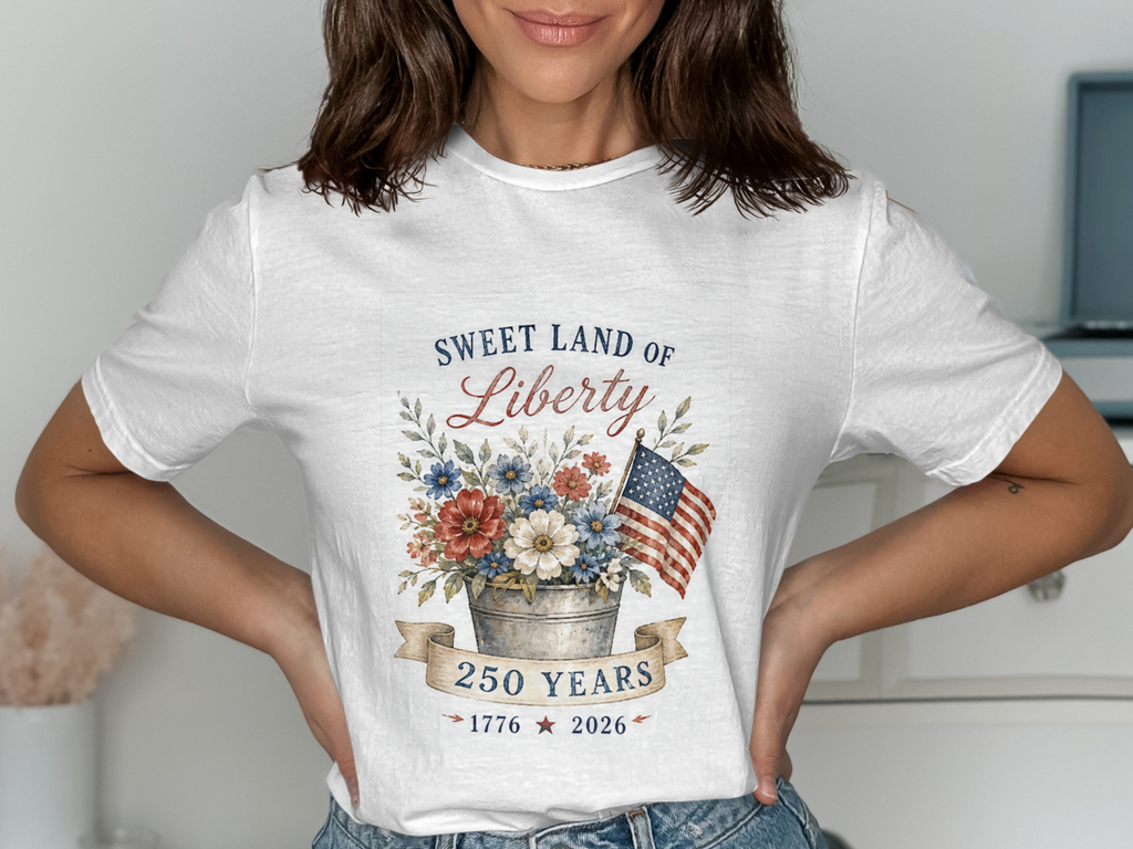 Sweet Land of Liberty Floral Heritage T-Shirt - 4th of July Vintage Tee
