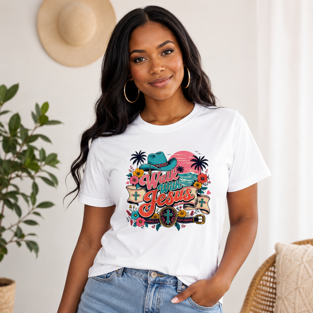 Walk With Jesus Western Christian Short Sleeve Tee