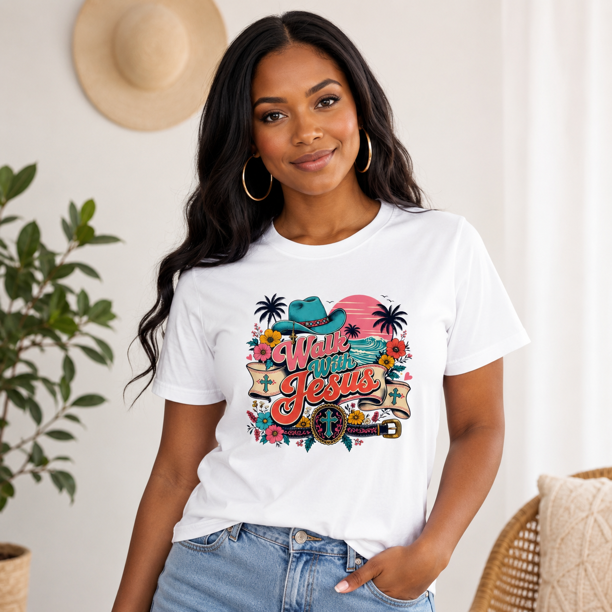 Walk With Jesus Western Christian Short Sleeve Tee