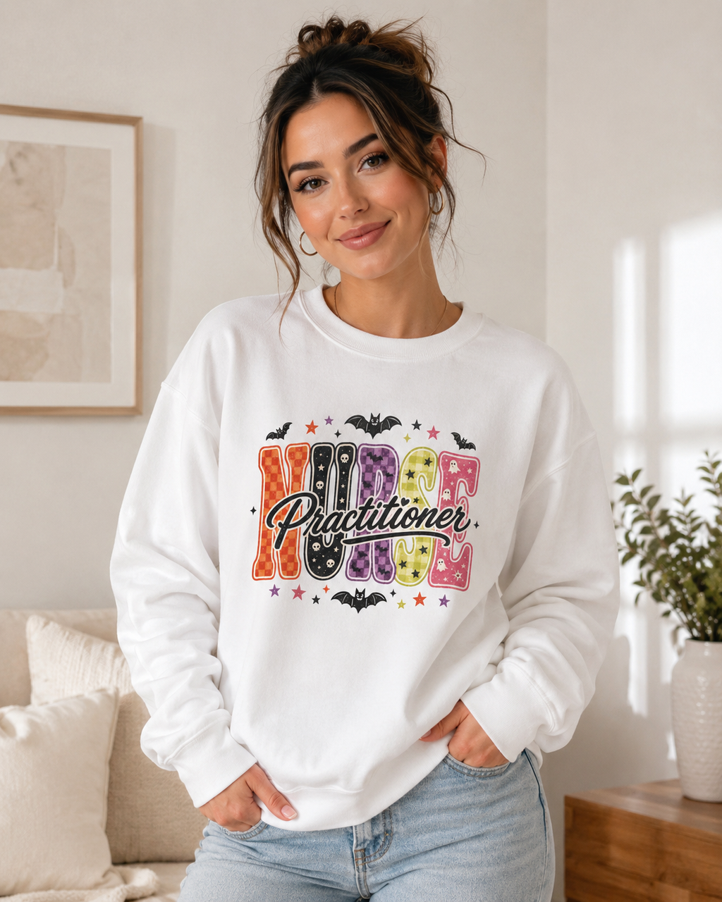 Nurse Practitioner Halloween Sweatshirt, Retro Spooky Nurse Crewneck