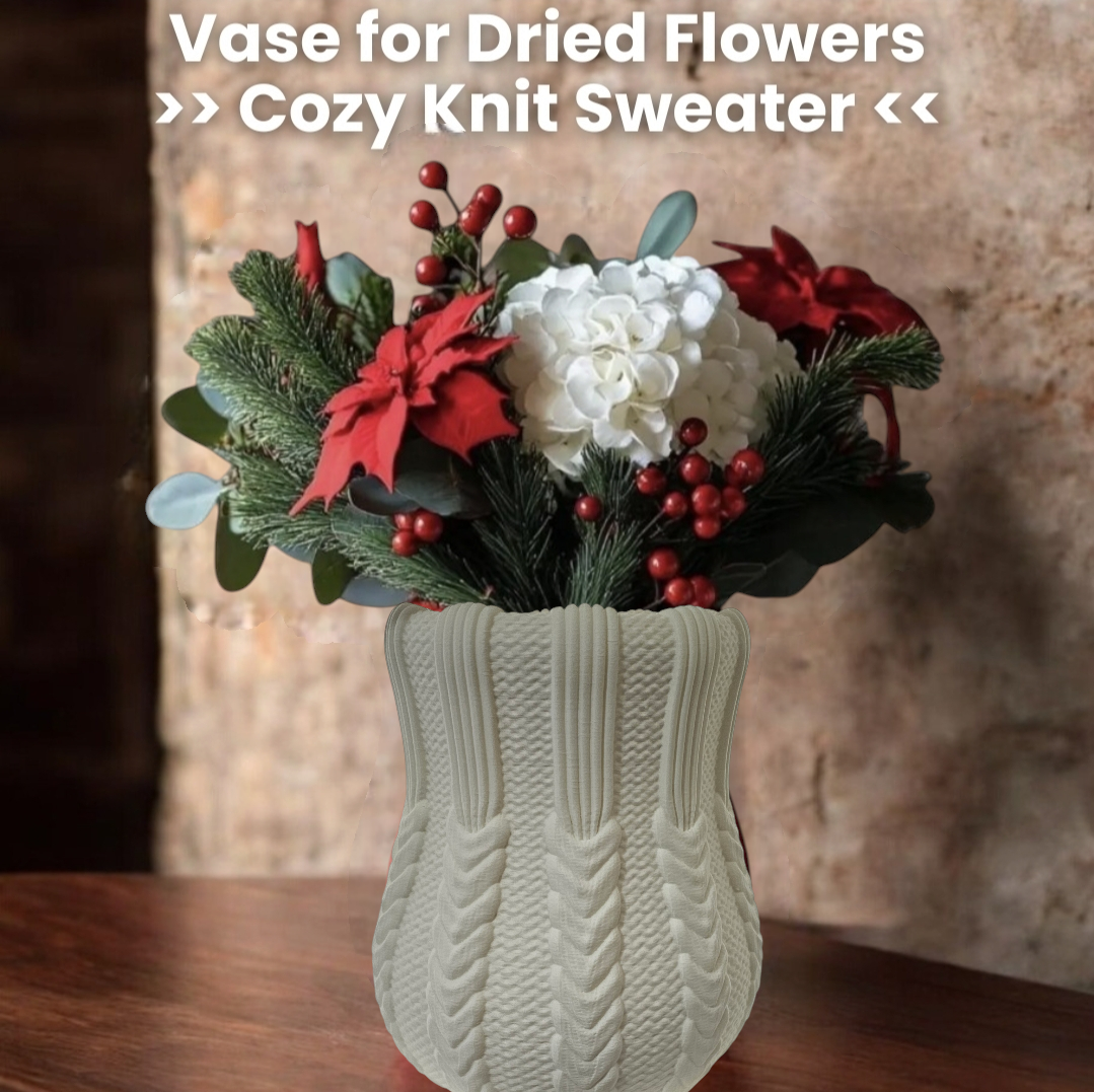 Cozy Knit Sweater - Unique Decorative Vase for Home Decor - 3D Print Centerpiece- Used for Faux, Dried and Preserved Flowers & Plants - Danielle and Jason Baker LLC - Danielle Baker's Boutique