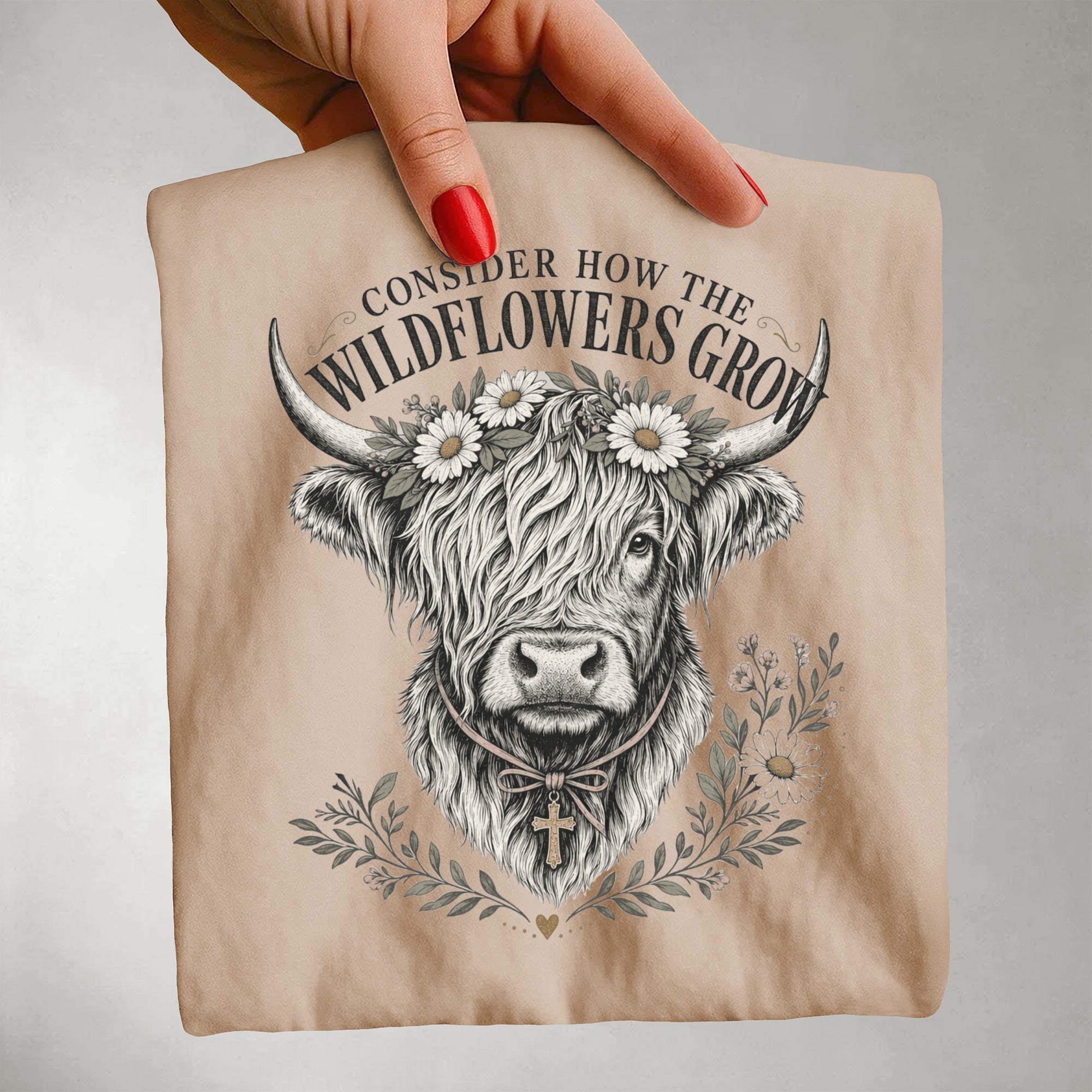 Consider How the Wildflowers Grow Highland Cow Shirt | Christian Farmhouse Graphic Tee