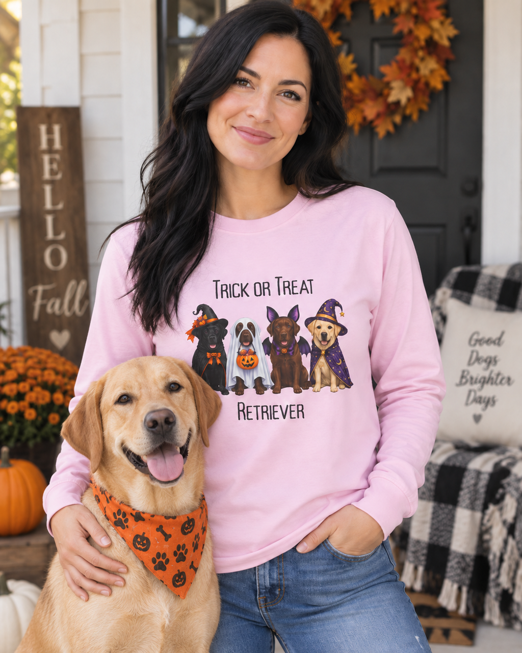 Retriever Halloween Shirt, Trick Treat Labrador Long Sleeve, Dog Lover Vet Rescue Graphic