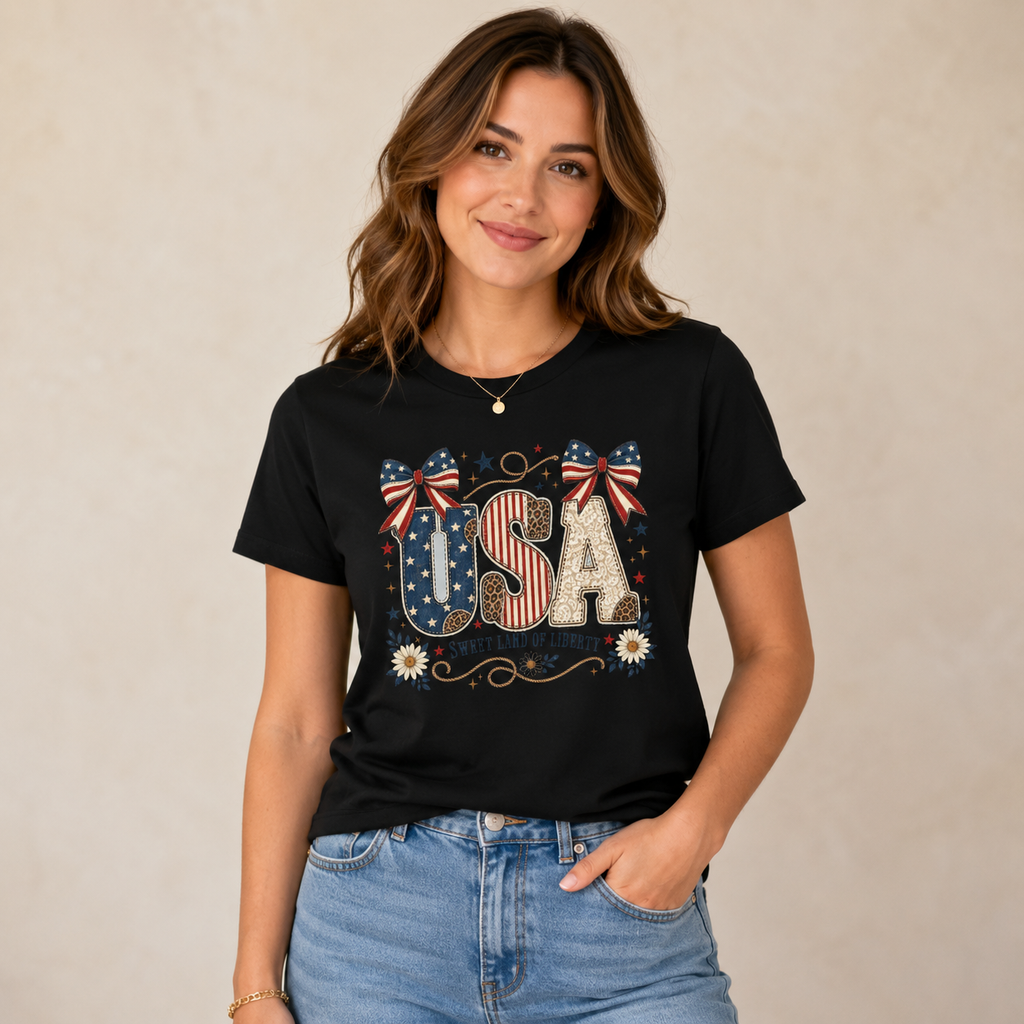 USA Sweet Land of Liberty Patriotic Shirt | Western Americana Oversized Boxy Graphic Tee