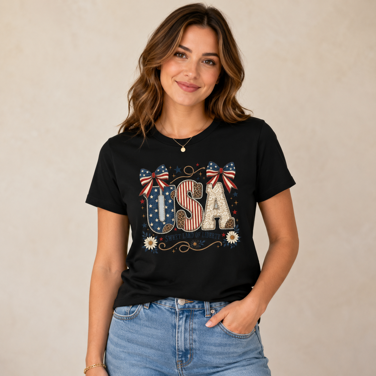 USA Sweet Land of Liberty Patriotic Shirt | Western Americana Oversized Boxy Graphic Tee