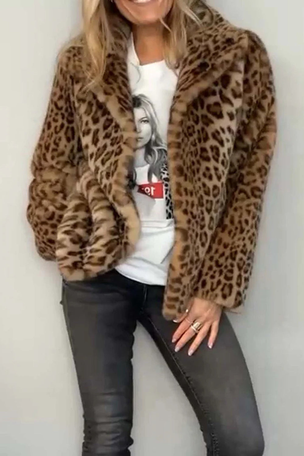 Leopard Furry Faux Fur Long Sleeve Coat - Danielle and Jason Baker LLC - Danielle Baker's Boutique