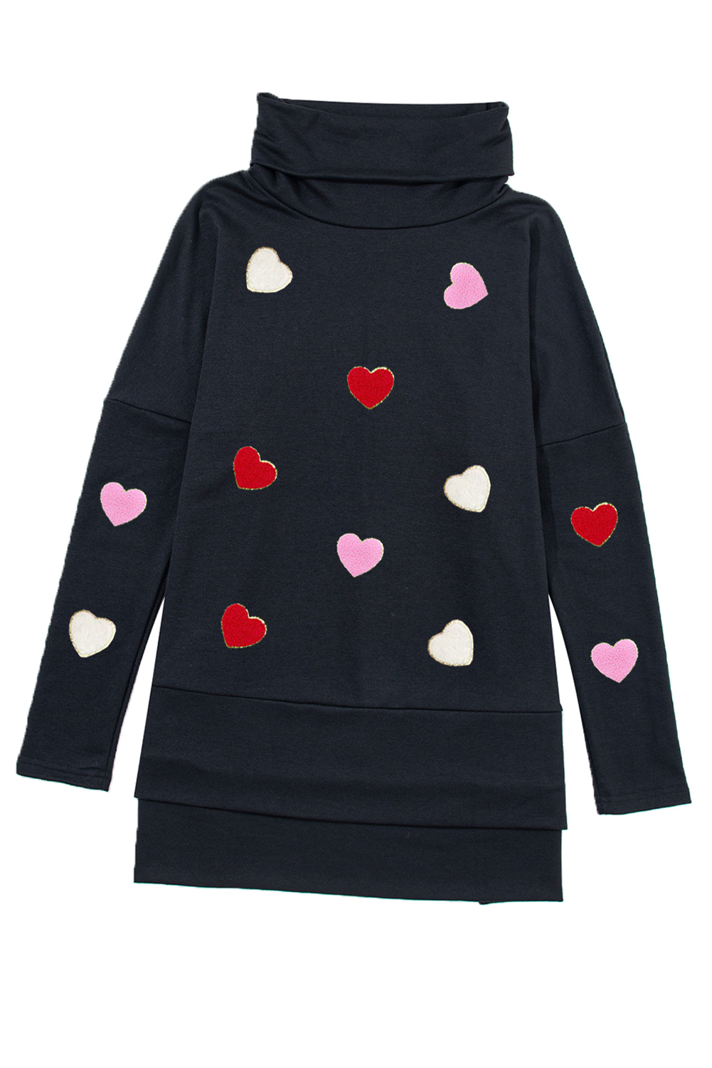 Valentine’s Day Heart Patched Turtleneck Long Sleeve Top - Danielle and Jason Baker LLC - Danielle Baker's Boutique