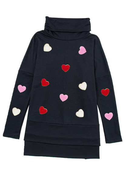 Valentine’s Day Heart Patched Turtleneck Long Sleeve Top - Danielle and Jason Baker LLC - Danielle Baker's Boutique