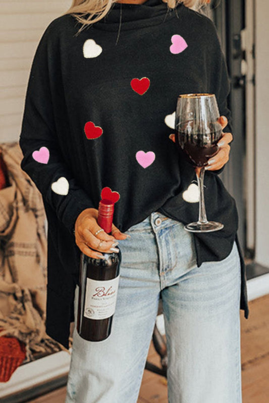 Valentine’s Day Heart Patched Turtleneck Long Sleeve Top - Danielle and Jason Baker LLC - Danielle Baker's Boutique