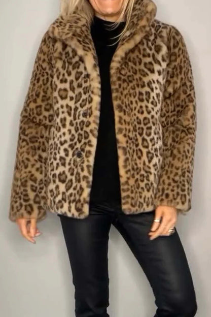 Leopard Furry Faux Fur Long Sleeve Coat - Danielle and Jason Baker LLC - Danielle Baker's Boutique