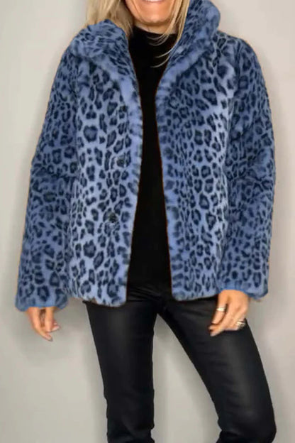 Leopard Furry Faux Fur Long Sleeve Coat - Danielle and Jason Baker LLC - Danielle Baker's Boutique