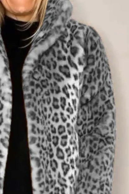 Leopard Furry Faux Fur Long Sleeve Coat - Danielle and Jason Baker LLC - Danielle Baker's Boutique
