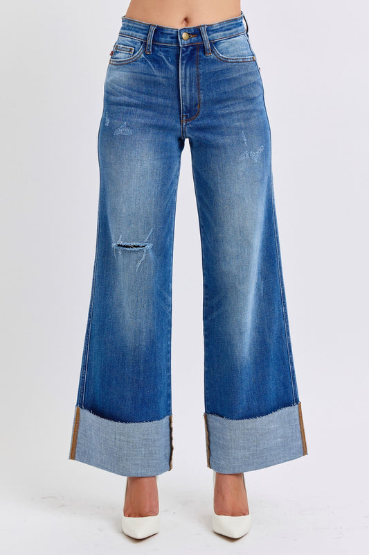 Judy Blue Full Size Distressed High Waist Wide Leg Jeans - Danielle and Jason Baker LLC - Danielle Baker's Boutique