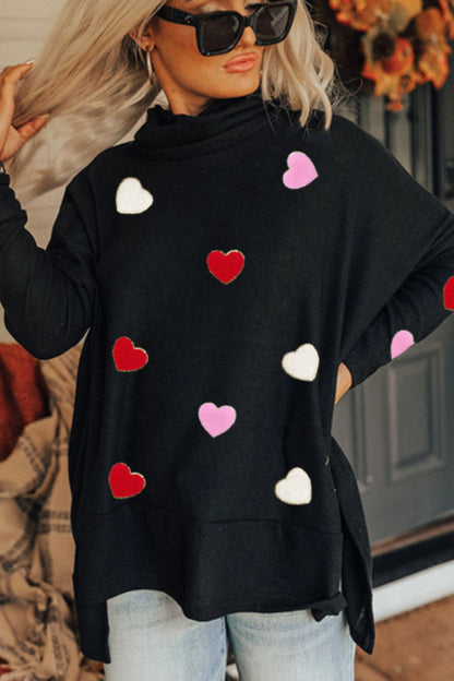 Valentine’s Day Heart Patched Turtleneck Long Sleeve Top - Danielle and Jason Baker LLC - Danielle Baker's Boutique
