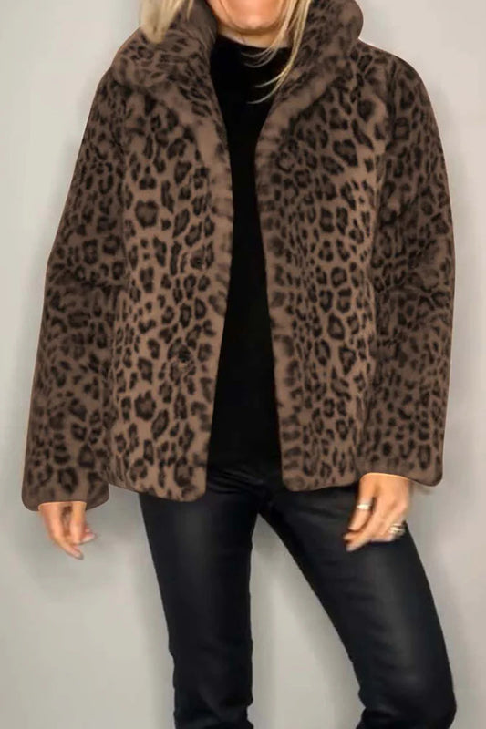 Leopard Furry Faux Fur Long Sleeve Coat - Danielle and Jason Baker LLC - Danielle Baker's Boutique